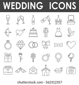 Wedding icons, simple and thin line design