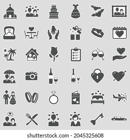Iconos de boda. Diseño de pegatinas. Ilustración vectorial.
