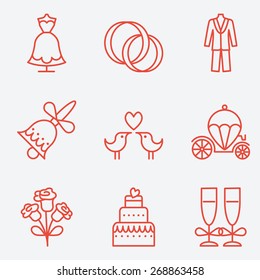 Wedding icons, thin line style, flat design