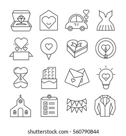wedding icons thin line style on white background