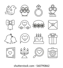 wedding icons thin line style on white background