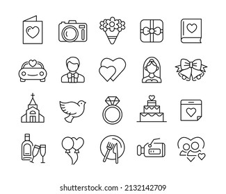 Wedding Icons - Vector Line. Editable Stroke. 