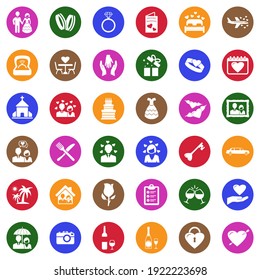 Wedding Icons. White Flat Collection In Circle. Vector Illustration.