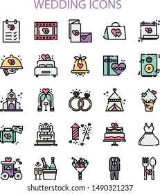 Wedding Iconset With Colorful Style