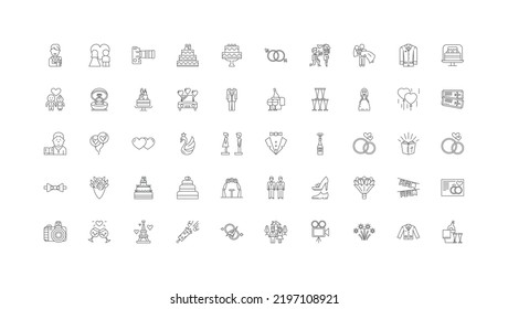 Wedding ideas, linear icons, line signs set, vector collection