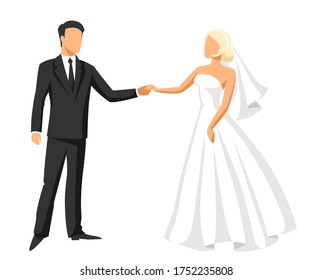 Wedding illustration of bride and groom. Married cute couple.