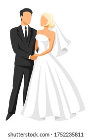 Wedding illustration of bride and groom. Married cute couple.