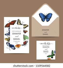 Wedding illustration butterfly. Vector card with butterflies. Vector invitation with insect.