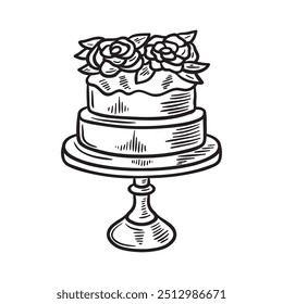 Wedding Illustration Colorless - Cake