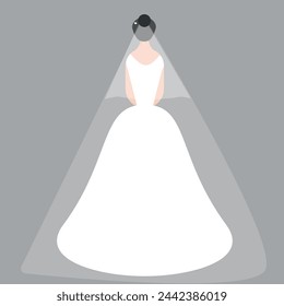 wedding illustration of a girl in a white wedding dress and a long veil