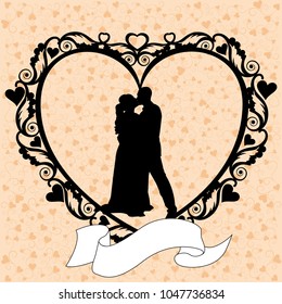 wedding illustration with a pair and a frame