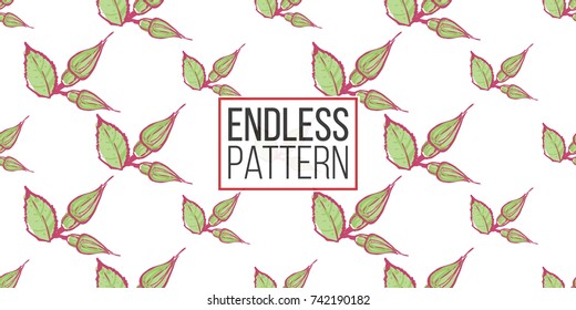 Wedding illustration, seamless pattern with buds of roses. Vector fashion backdrop in watercolor style, isolated elements on white background.