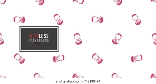 Wedding illustration, seamless pattern with engagement ring box. Vector fashion backdrop in watercolor style, isolated elements on white background.