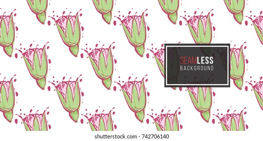 Wedding illustration, seamless pattern with flower bud. Vector fashion backdrop in watercolor style, isolated elements on white background.