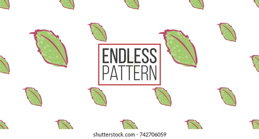 Wedding illustration, seamless pattern with green leaf. Vector fashion backdrop in watercolor style, isolated elements on white background.