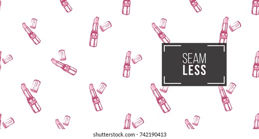 Wedding illustration, seamless pattern with pink lipstick. Vector fashion backdrop in watercolor style, isolated elements on white background.