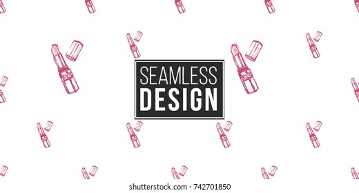 Wedding illustration, seamless pattern with pink lipstick. Vector fashion backdrop in watercolor style, isolated elements on white background.