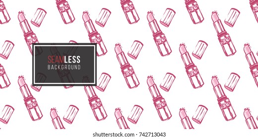 Wedding illustration, seamless pattern with pink lipstick. Vector fashion backdrop in watercolor style, isolated elements on white background.