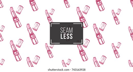 Wedding illustration, seamless pattern with pink lipstick. Vector fashion backdrop in watercolor style, isolated elements on white background.
