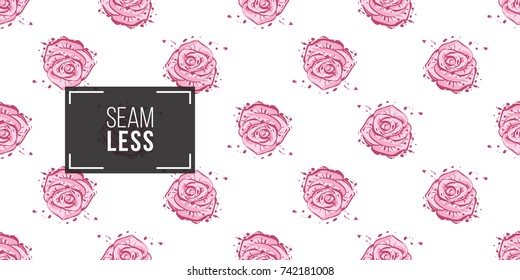 Wedding illustration, seamless pattern with rose flower. Vector fashion backdrop in watercolor style, isolated elements on white background.