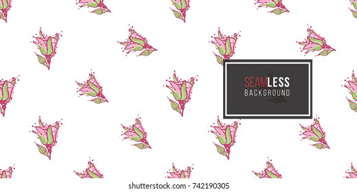 Wedding illustration, seamless pattern with rose bud. Vector fashion backdrop in watercolor style, isolated elements on white background.