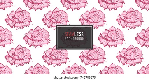 Wedding illustration, seamless pattern with rose. Vector fashion backdrop in watercolor style, isolated elements on white background.