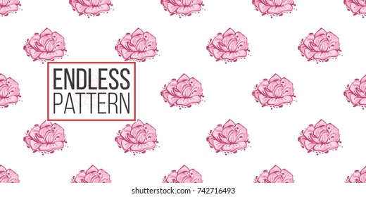 Wedding illustration, seamless pattern with rose. Vector fashion backdrop in watercolor style, isolated elements on white background.
