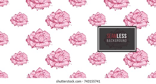 Wedding illustration, seamless pattern with rose. Vector fashion backdrop in watercolor style, isolated elements on white background.