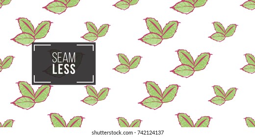 Wedding illustration, seamless pattern with three green leaves. Vector fashion backdrop in watercolor style, isolated elements on white background.