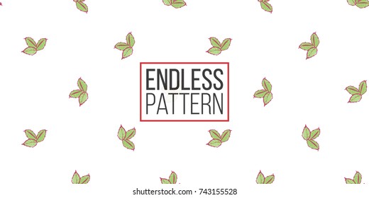 Wedding illustration, seamless pattern with three green leaves. Vector fashion backdrop in watercolor style, isolated elements on white background.