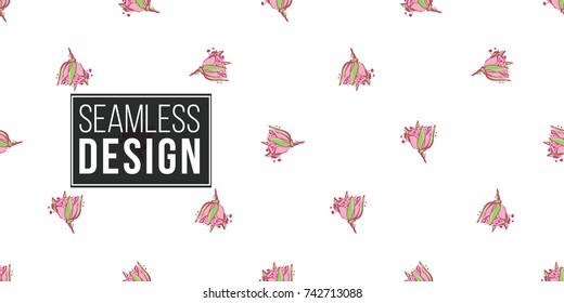 Wedding illustration, seamless pattern with young rose flower. Vector fashion backdrop in watercolor style, isolated elements on white background.