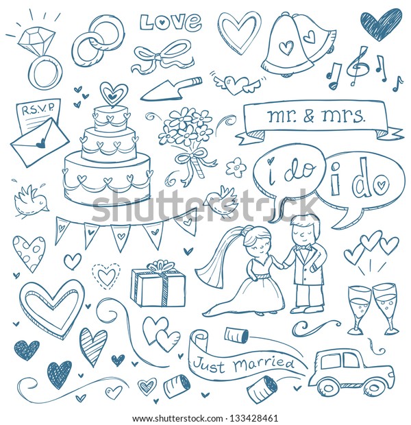 Wedding\
illustrations drawn in a doodled\
style.