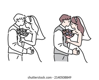 a wedding illustration.Weddings, weddings, receptions, dresses, bouquets, happiness, married couples, chapels.