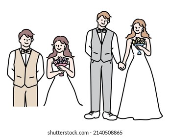 a wedding illustration.Weddings, weddings, receptions, dresses, bouquets, happiness, married couples, chapels.