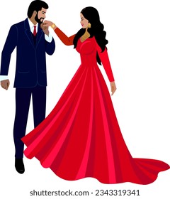 Wedding Indian couple bride and groom dancing at their wedding first dance Romantic couple in wedding suits Vector