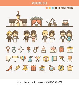 wedding infographic elements for kid including characters objects and icons