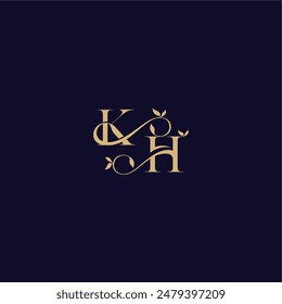 wedding initial beauty leaf monogram logo letter organic and elegant concept KH