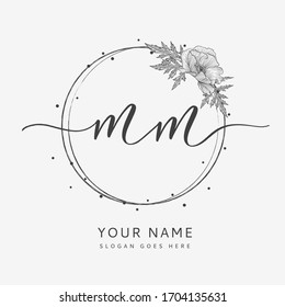 Wedding initial MM monogram and elegant logo design, with floral and botanical elements.