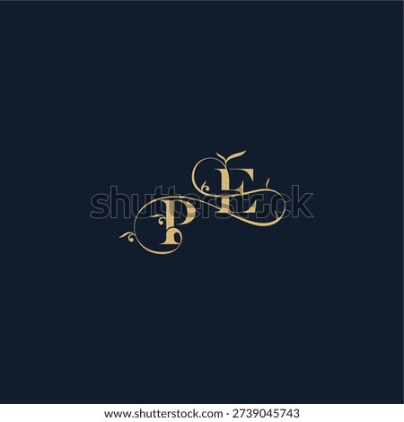wedding initial monogram elegant leaf line concept PE organic and luxury style design letter
