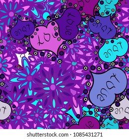 Wedding and invatation card concept. Drawing in sketch style on purple, violet and blue colors. Vector. Seamless Love doodle romantic background vector with hearts. Valentine':s day. Wrapping paper.