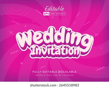 wedding invitation 3d text effect. customizable text and colors on a stylish backdrop