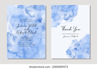 wedding invitation abstract blue watercolor frame