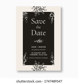 wedding invitation abstract card design style with beauty floral berry doodle hand drawn flower ornament outline vintage frame background mockup template vector illustration