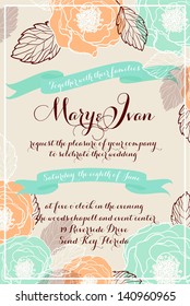 Wedding invitation with abstract floral background.