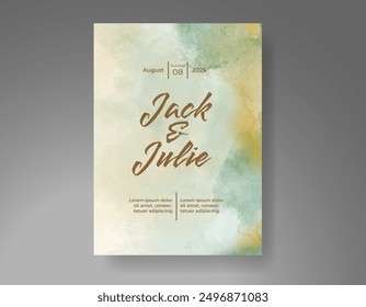 Wedding invitation with Abstract splashed watercolor background