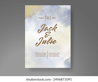 Wedding invitation with Abstract splashed watercolor background