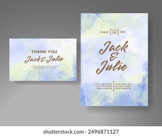 Wedding invitation with Abstract splashed watercolor background