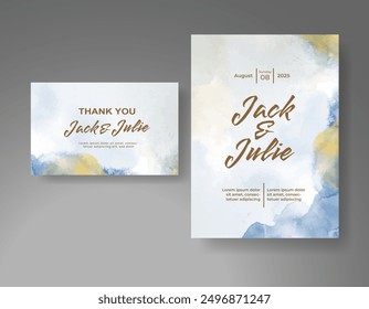 Wedding invitation with Abstract splashed watercolor background