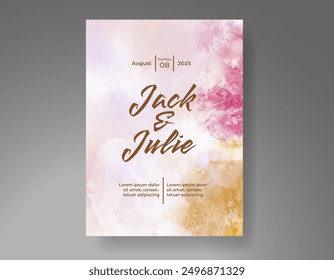 Wedding invitation with Abstract splashed watercolor background