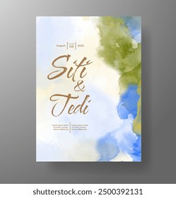 Wedding invitation with Abstract splashed watercolor background